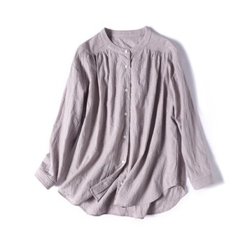 盡情享受穿搭樂趣 刺繡布料 拼接抓皺襯衫 帶紅調的灰紫色 220203-2