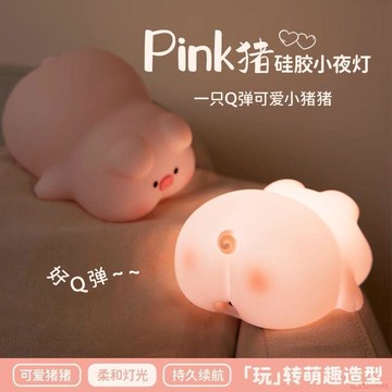 桃園出貨✨可愛豬豬小夜燈拍拍硅膠女生閨蜜護眼伴睡臥室充電解壓生日禮物