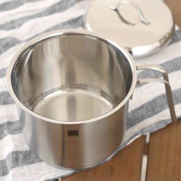 304不銹鋼奶鍋14cm熱奶面條小鍋彎柄泡面鍋燃氣電磁加厚復底豬油