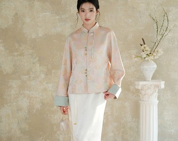 【春帶彩】新中式復古中國風 對襟提花盤扣上衣