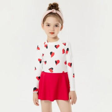 Momasong兒童泳衣女童裙式連體泳裝 海邊度假長袖防曬寶寶游泳衣
