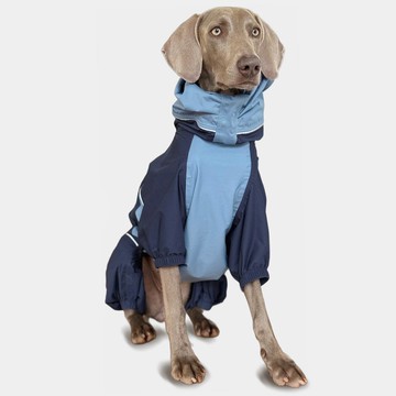 狗透氣雨衣-連身式機能服 台灣製 3M反光 牽繩孔 中大型狗 午夜藍
