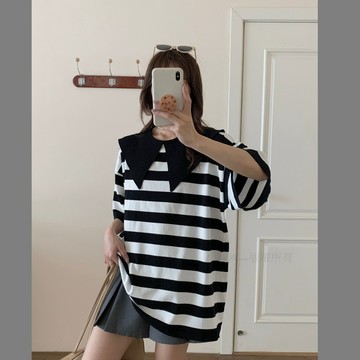 台灣㊣現貨✨獨家90公斤可穿！韓系簡約寶寶領質感寬鬆條文針織上衣 Want Meow招財貓旺鋪