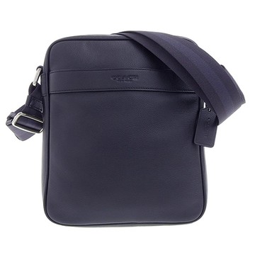 COACH - 素面皮革拉鍊斜背包 (深藍)