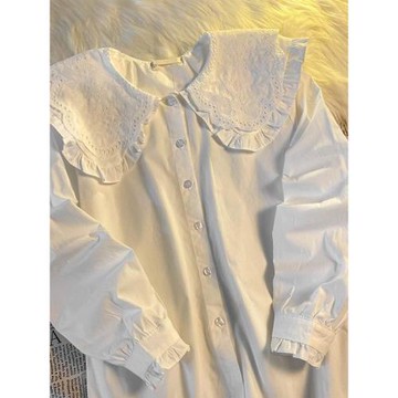 秋季新款白色襯衫設計感小眾韓系溫柔風娃娃領女上衣春秋 洛麗塔