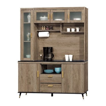 文創集 波依雲紋石面5尺開門拉盤高餐櫃/收納櫃組合-151x40x206cm免組