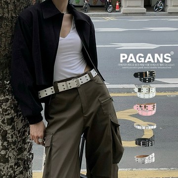 【PAGANS STORE】韓國 復古 美式 y2k 穿搭 千禧 龐克 金屬 造型 雙孔 洞洞 星星 皮革 腰帶 皮帶