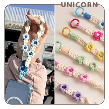春夏甜心風手工編織手機短吊繩 掛繩 防丟吊繩 小花掛繩 編織吊繩 Unicorn