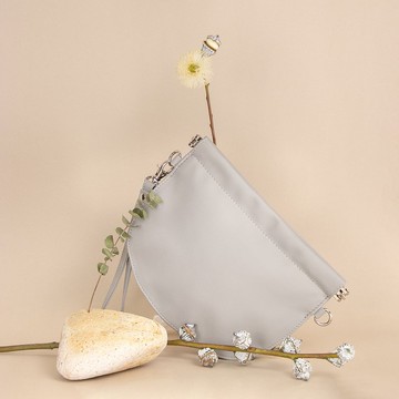 半月・水泥灰 真皮迷你兩用斜背手抓包・SEMI- - 系列・簡約中性