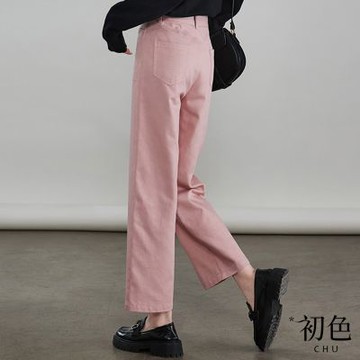 初色 純色高腰九分休閒褲直筒西裝寬褲長褲-共3色-34474(M-3XL可選)