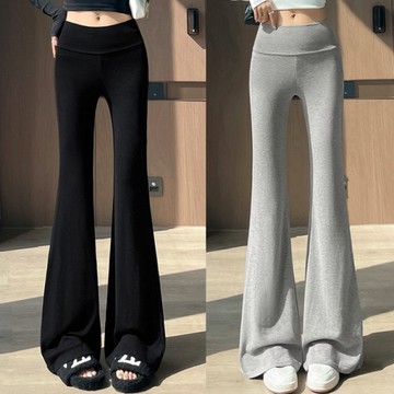 顯瘦純色素面鬆緊低腰喇叭長褲．白鳥麗子