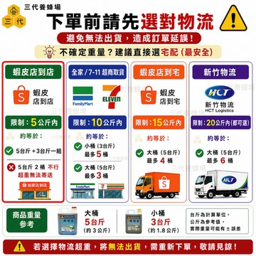 【三代養蜂場】⚠️下單前請務必確認重量限制，各物流規範不同，避免超重無法出貨需重新下單！