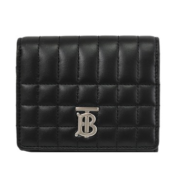BURBERRY 8064823 LOLA 柔軟絎縫小羊皮三折零錢短夾.黑/銀