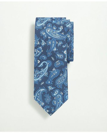 Brooks Brothers Men's Silk Paisley Print Tie | Navy/Blue | Size Regular