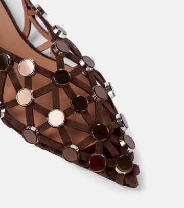 The Attico Grid embellished suede slingback flats