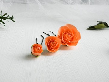 橙色玫瑰花髮夾鮮花新娘發片婚禮碎花髮夾