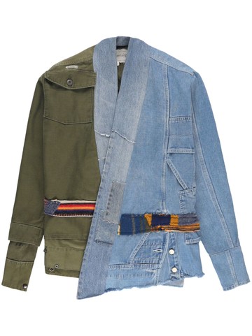 Greg Lauren - asymmetric-design jacket - men - Cotton/Wool - L - Blue