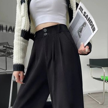 M-4XL 大尺碼雪尼爾加絨加厚闊腿褲女秋冬季高腰垂感大碼燈芯絨窄版直筒西裝褲