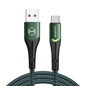Mcdodo 麥多多 MDD偉麗 雙LED線 TypeC接口 綠色 1M 鋁合金+尼龍編織  1條