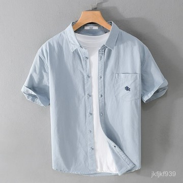 新品【夏季】短袖襯衫男夏季新款潮流日係簡約休閒百搭複古襯衣潮襯衫寬鬆