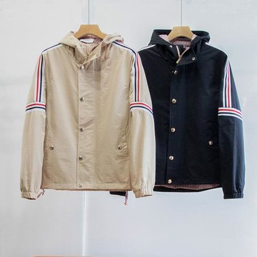 潮款夾克沖鋒衣肩膀彩條織帶拼接防水防風休閑男女士連帽風衣外套