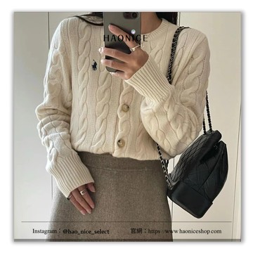 【HAO NICE 】美式輕奢品牌 Polo Ralph Lauren拉夫勞倫經典小馬LOGO刺繡 女款絞花扣子長袖 針織毛衣