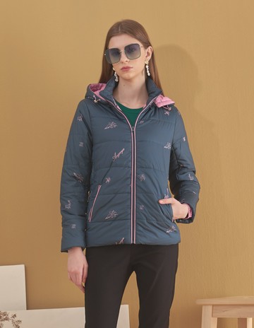 ★【喜芝梅】少女粉彩圖案散點連帽羽絨棉外套(藍色；M-2L) 223160143