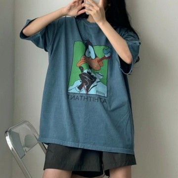 【PAGANS STORE】韓國 達菲鴨 卡通 牙醫 牙刷 水洗 做舊 卡通 印花 短袖 短Tee