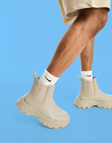 ASOS DESIGN wellington boots in stone-Neutral