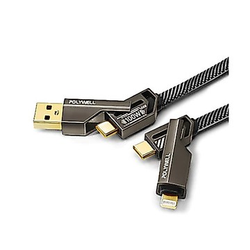 POLYWELL 四合一機甲100W編織快充線USB+C+Lightning 適用蘋果 i16 安卓 充電線