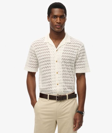 Superdry Men's Knitted Texture Shirt White Size: S