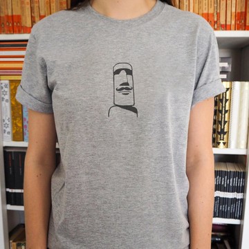 摩艾鬍子Moai男女短袖T恤 灰色 原創插畫圖T 復活節島石像文青