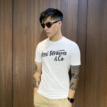 美國百分百【全新真品】Levi's 短袖 棉質 T恤 休閒 上衣 英文 logo T-shirt 白色 CF19