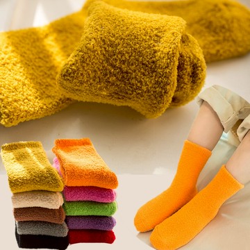秋冬季兒童襪子珊瑚絨加厚男童女童睡眠中筒毛巾寶寶加絨毛圈棉襪