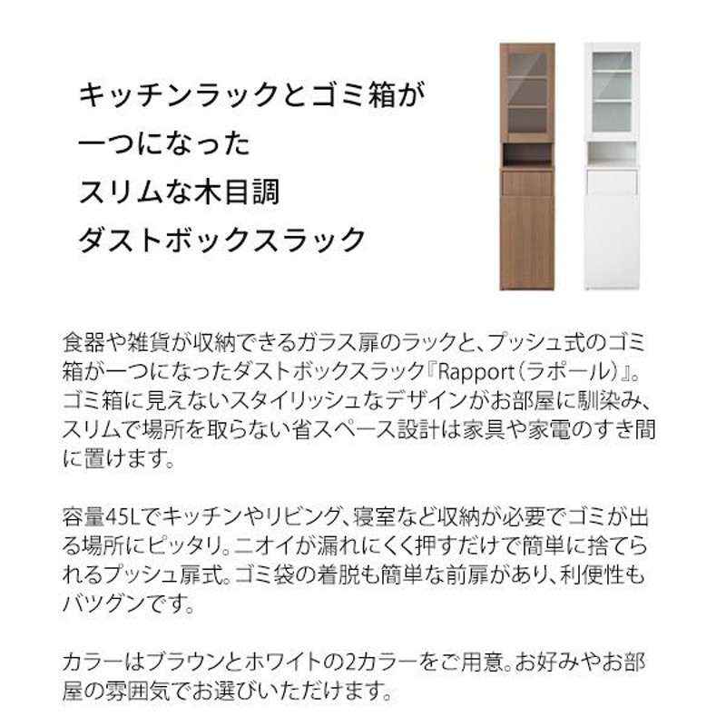 ダストボックス ゴミ箱 収納棚付き 幅35 45L ラポール プッシュ式