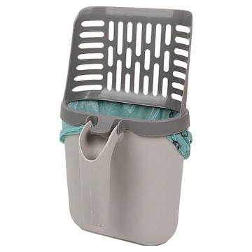 二合一懶人大容量寵物集便盒 附垃圾袋8捲  灰白色  1組  15 x 8.5 x 26.5cm