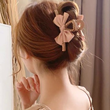 【Emi艾迷】初夏甜美緞帶蝴蝶結水鑽抓夾髮夾