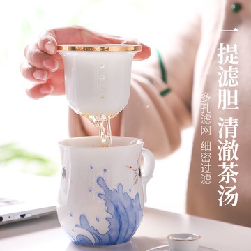 辦公室老板茶杯陶瓷過濾帶蓋會議水杯情侶男女士花茶個人泡茶杯子