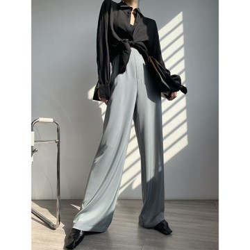 PAPERLLL空氣垂感闊腿褲女夏薄款松緊高腰氣質休閑緞面拖地長褲