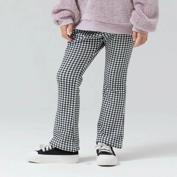 日本 Chil2 - 保暖內刷毛印花喇叭褲-細格紋-黑白