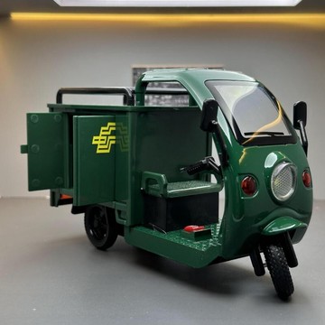 合金模型車 1：24 三輪車 速遞車模型 快遞車 三輪摩托車 帶聲光 迴力 模型車擺件 郵政車模型 遙控車車