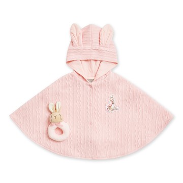 奇哥 - 四季比得兔 針織連帽披風2件組禮盒 披風+手搖鈴(寶寶新生兒禮 滿月禮 彌月禮 嬰兒禮盒)-杏粉色