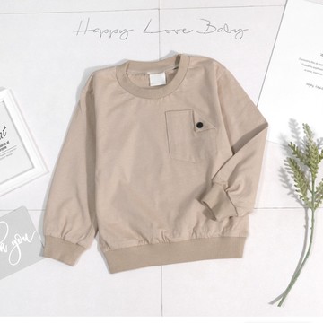 口袋鈕扣質感素色長袖上衣 秋冬童裝 男童上衣 男童長袖 男童棉T 男童T恤 長袖上衣 秋冬上衣