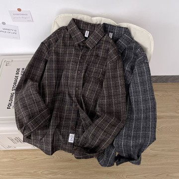 設計感小眾復古格子長款襯衫男春秋季寬鬆休閒疊穿長袖上衣男