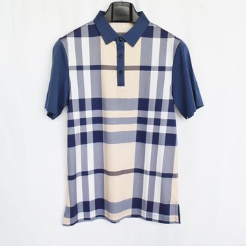 純棉格紋商務T恤男士休閑短袖上衣體恤套頭polo衫彈性翻領F27OL