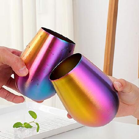 Stainless Steel 16 oz Wine Tumbler Whisky Beer Coffee Mug Stemless Cup(Rainbow)