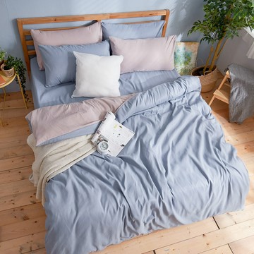 床包被套組-單人/雙人/加大/ 舒柔棉 / 愛麗絲藍床包+藍灰被套 台灣製