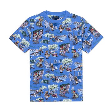 Polo Ralph Lauren RL 熱銷刺繡滿版熊圖案短袖T恤(青年款)-藍色