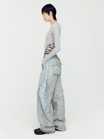 CRACK PADDED LACE - UP WIDE PANTS apa770w (GREY)
