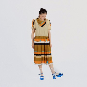 【蛋植物古着】夕陽波訊印花短袖古著洋裝